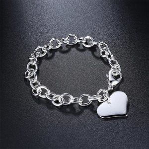925 Silver Heart Chain Link Bracelet